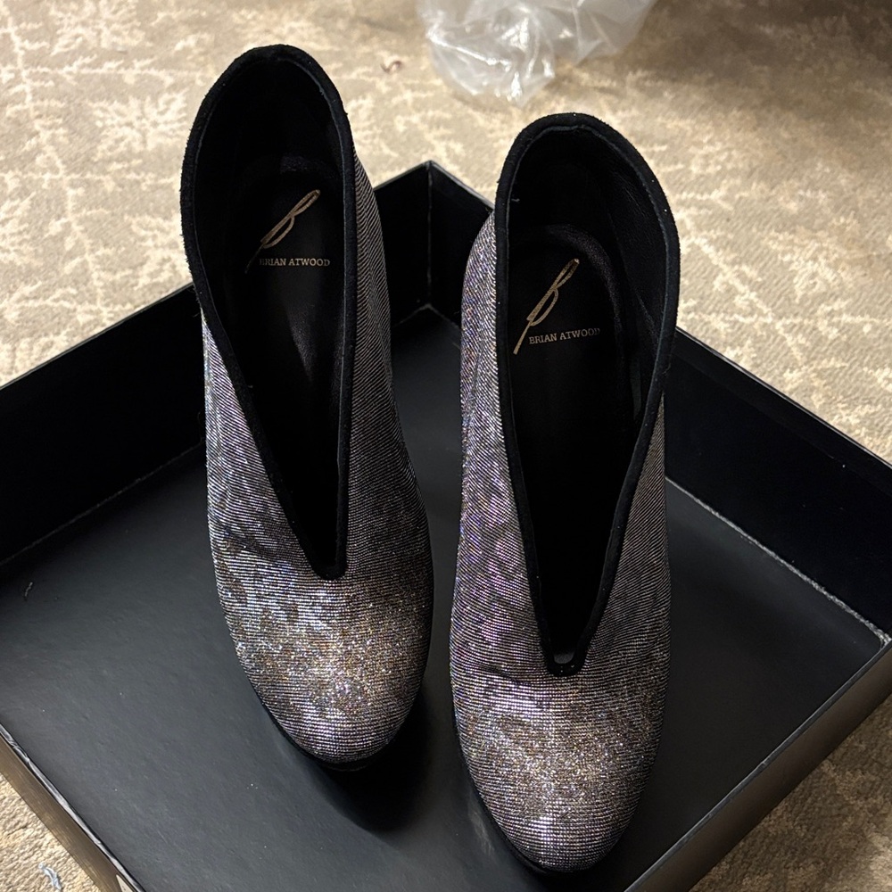 Brian Atwood Glittering Black Ankle Booties